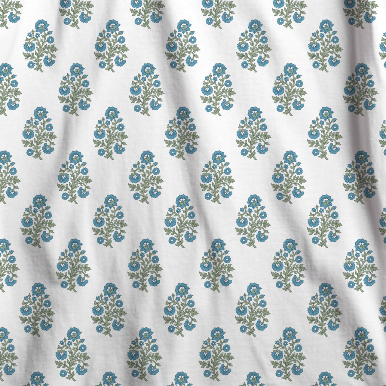 Blue Green Floral Motif Round Tablecloth
