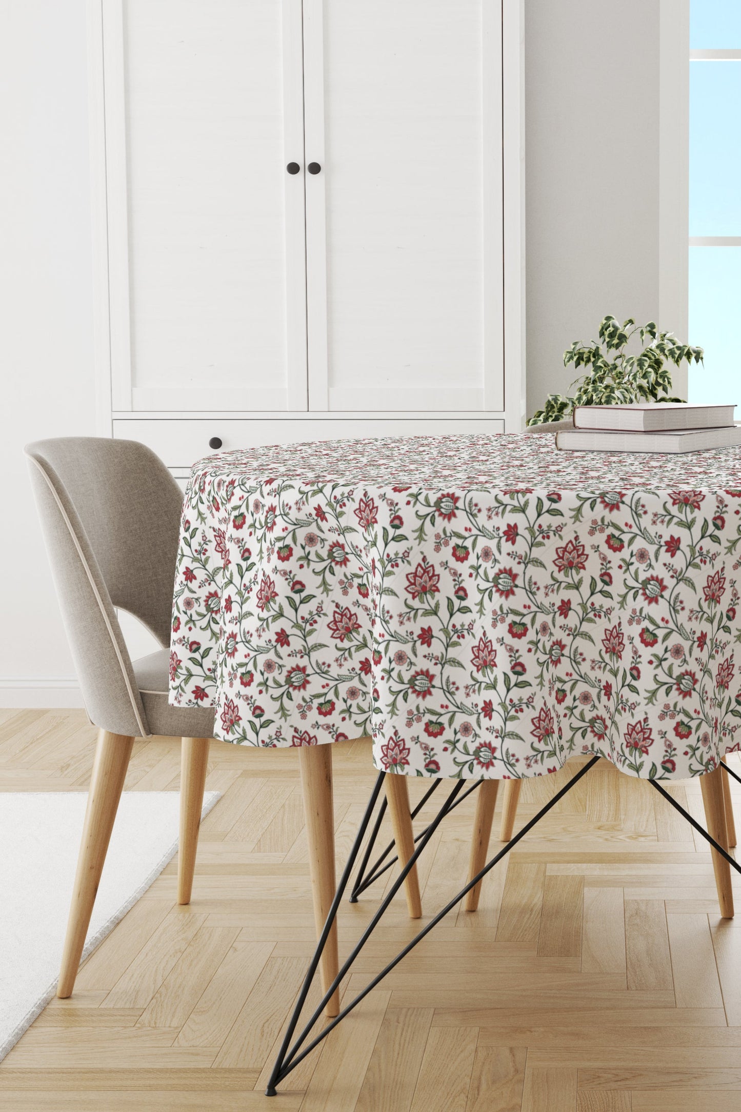Red & Green Chintz Round Tablecloth