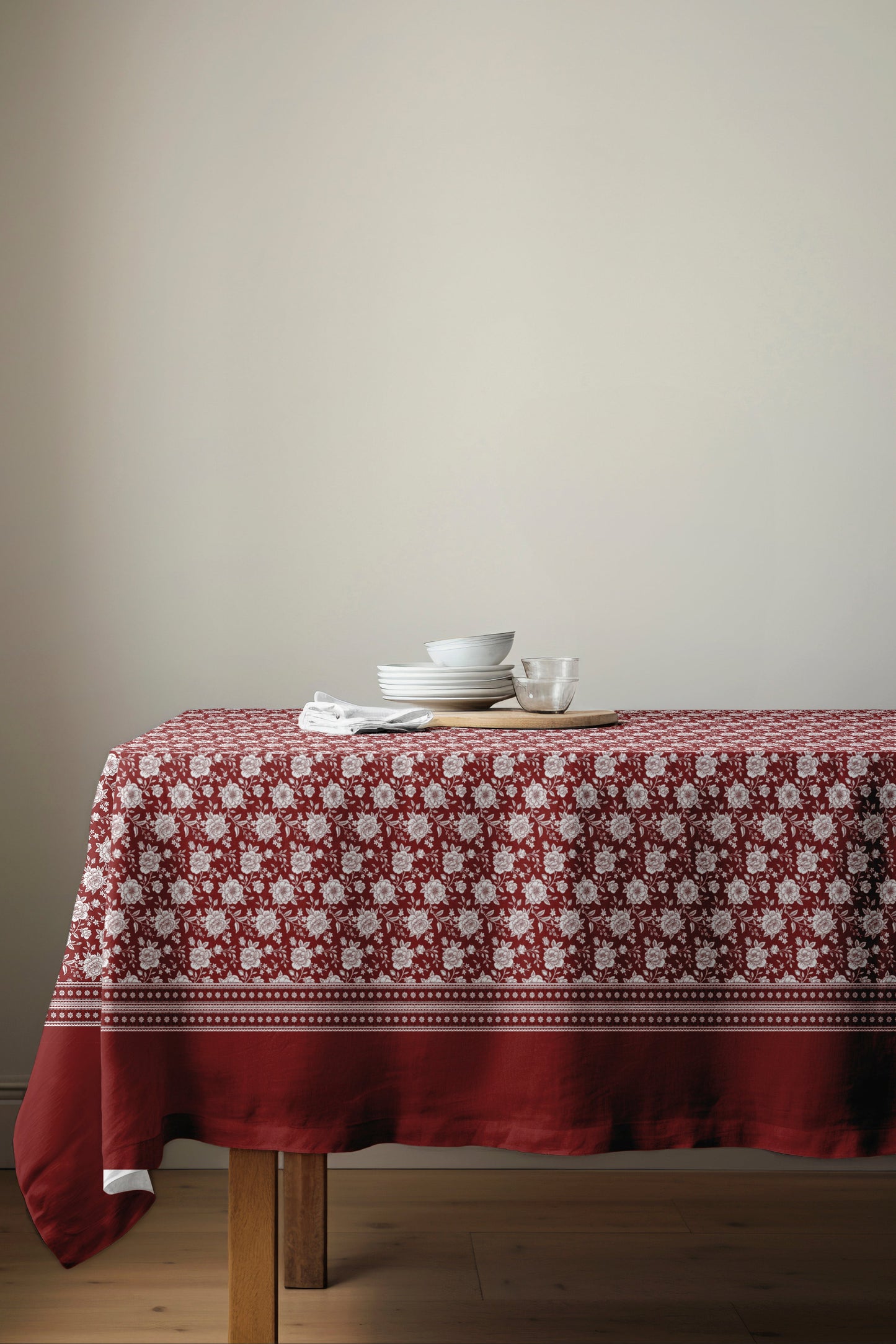 Red & White Floral Tablecloth