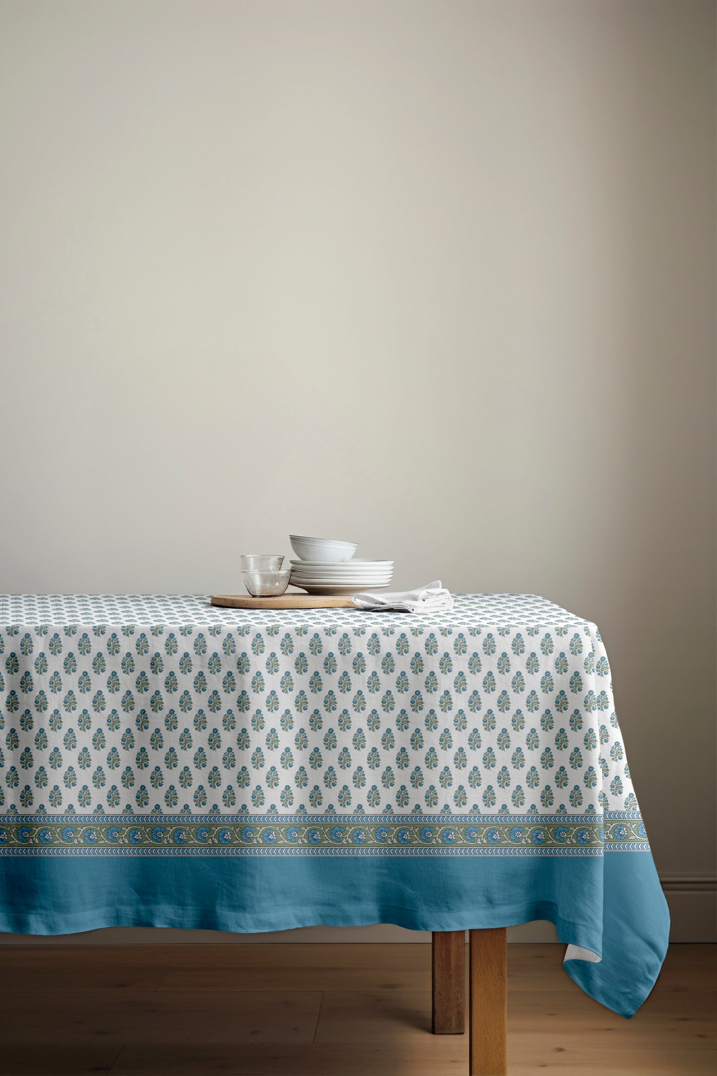 Blue Green Floral Tablecloth