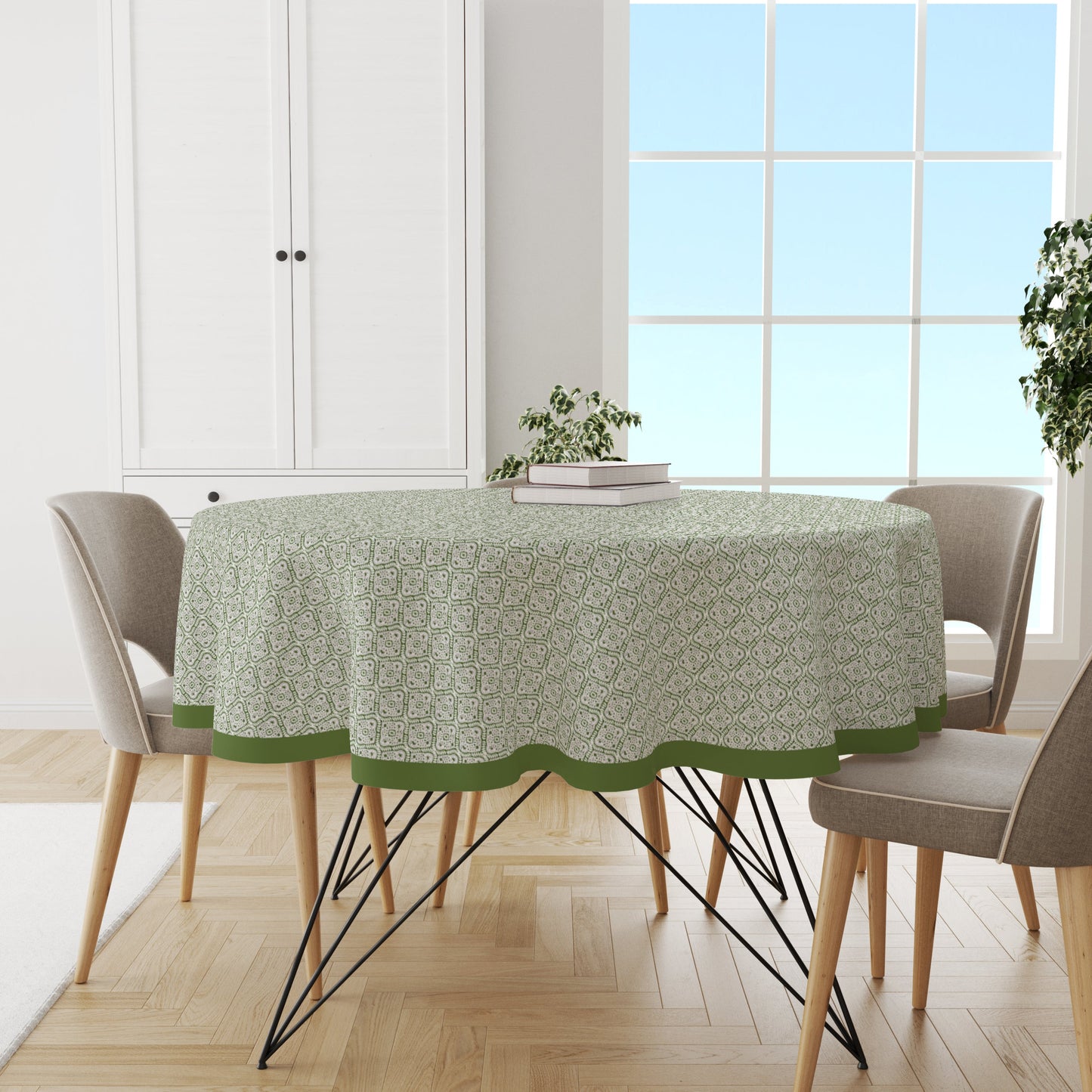 Green Damask Round Tablecloth