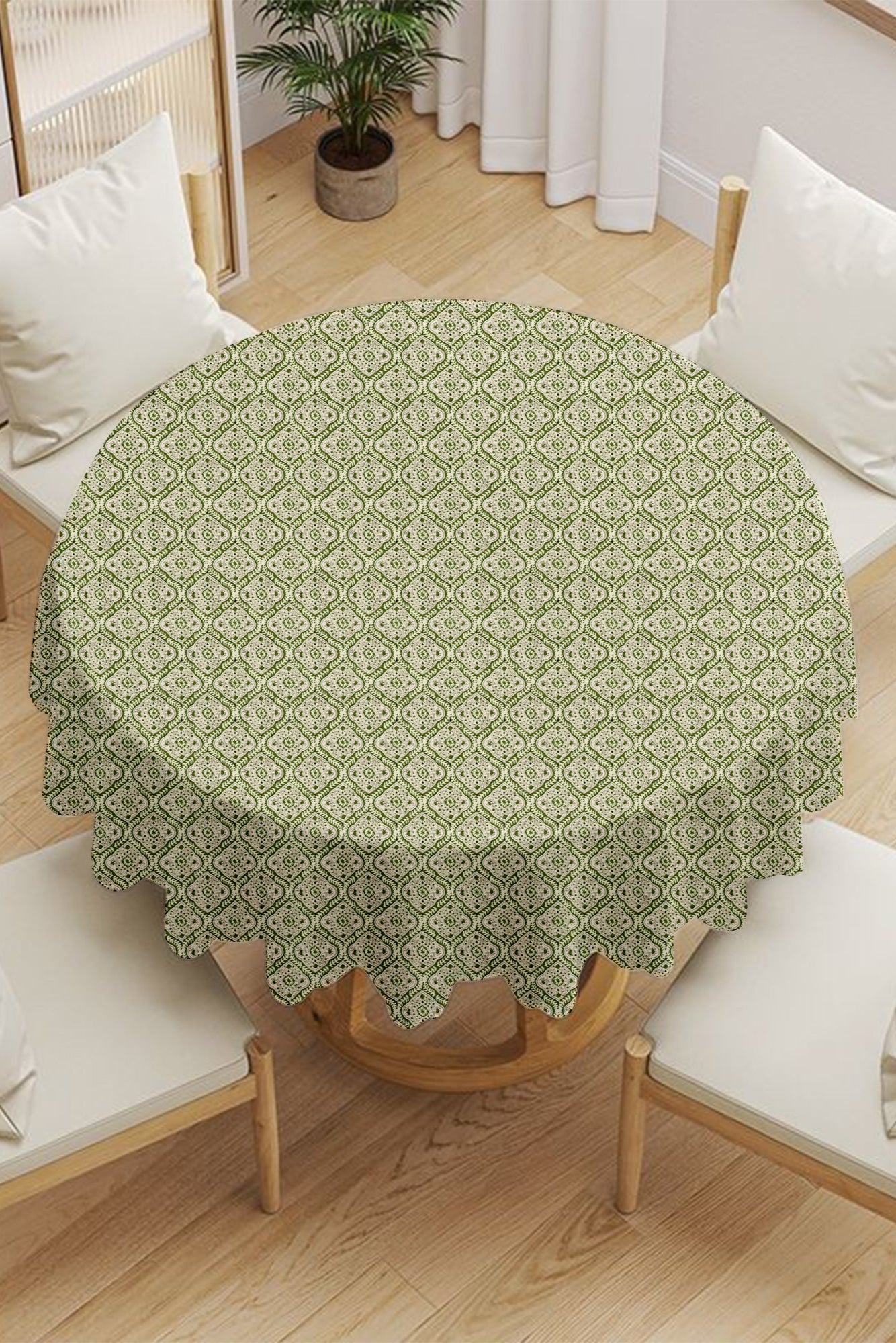 Green Damask Round Tablecloth