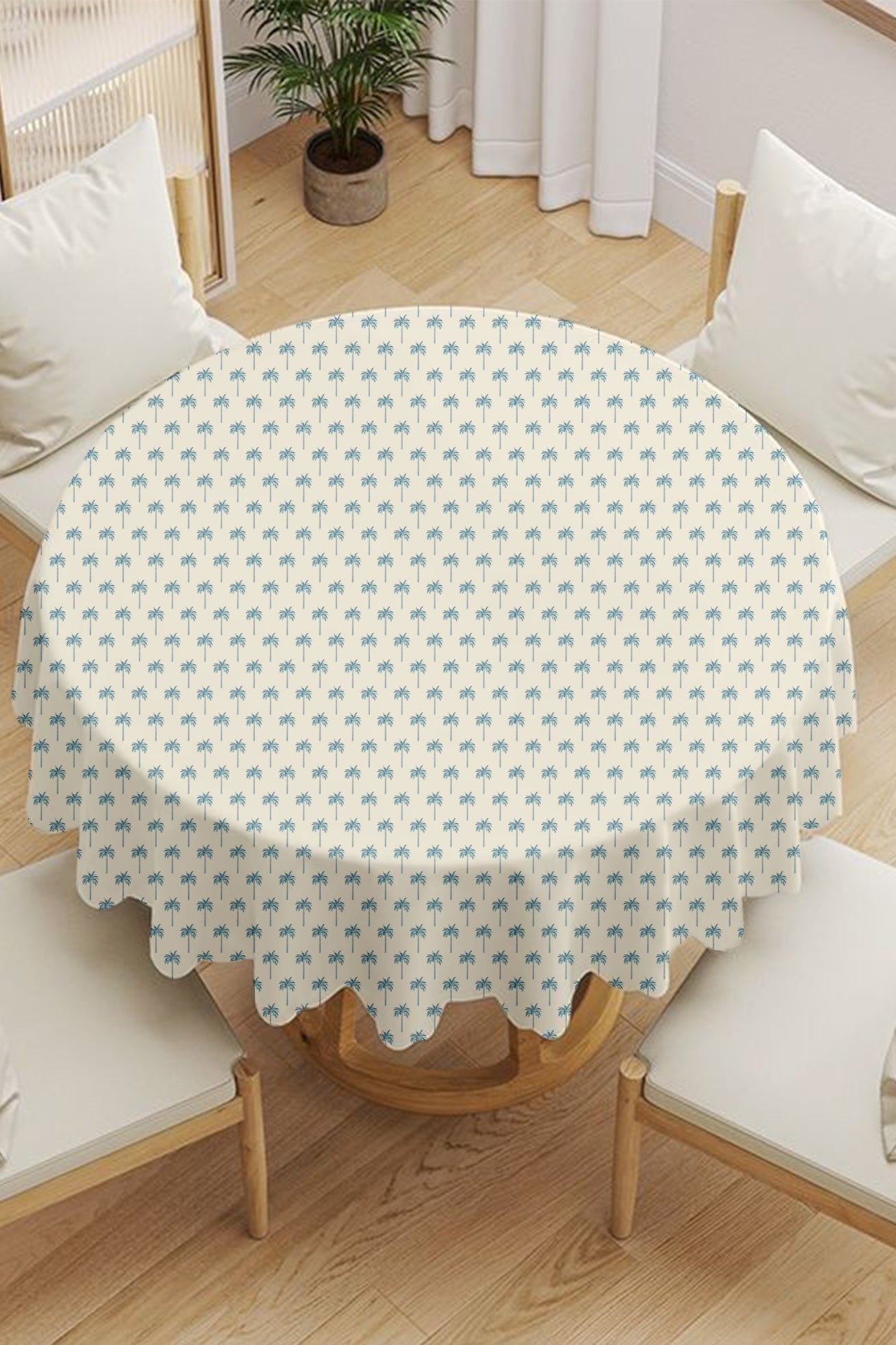 Blue Palm Round Tablecloth