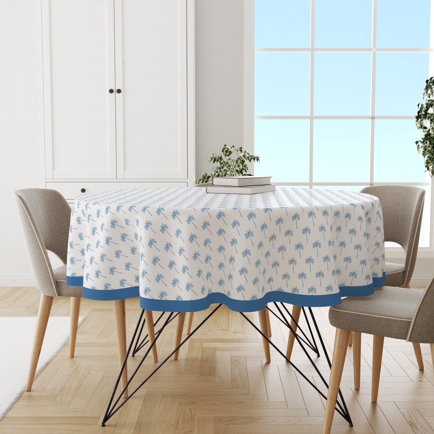 Blue Palm Round Tablecloth