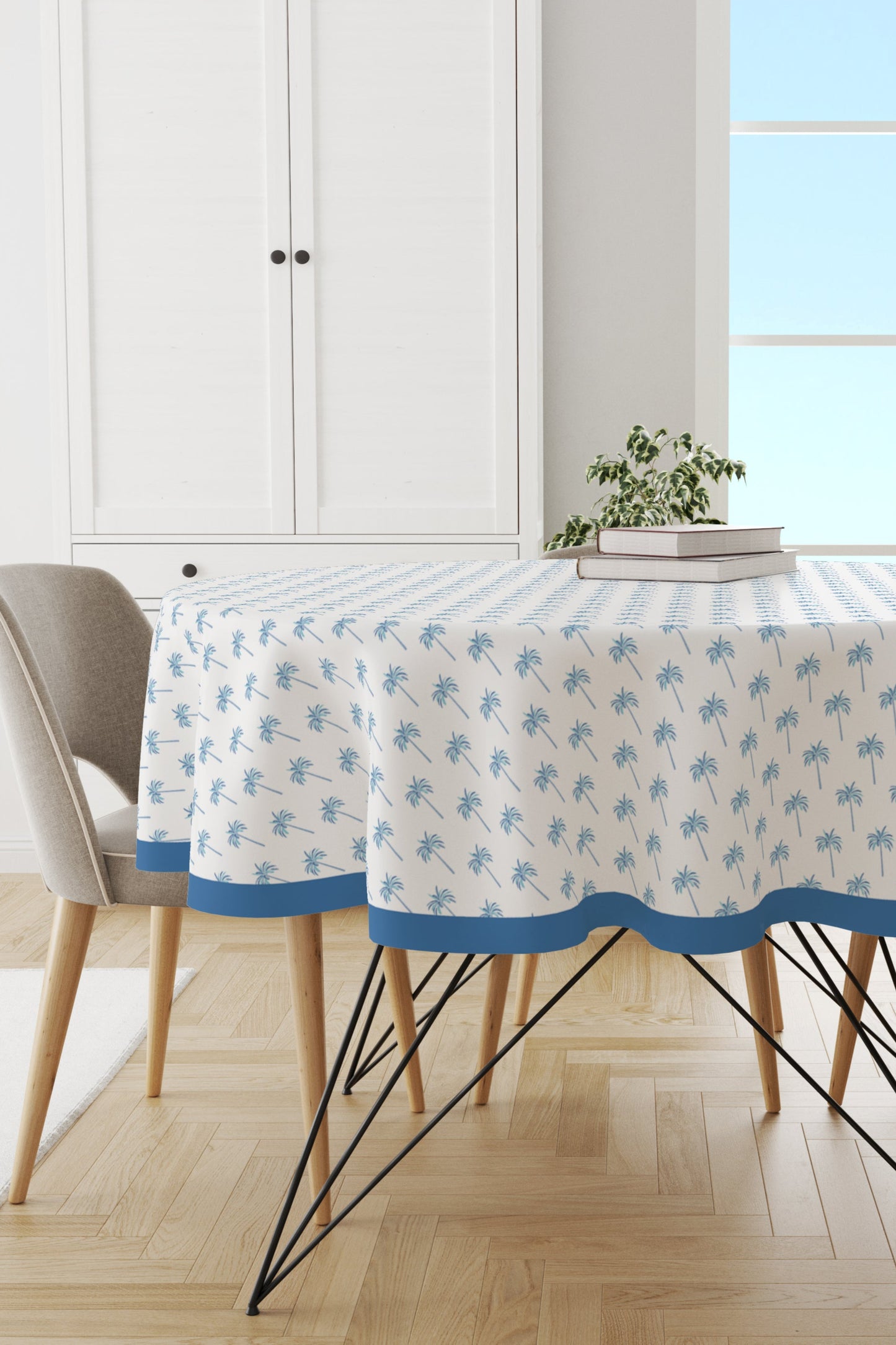 Blue Palm Round Tablecloth