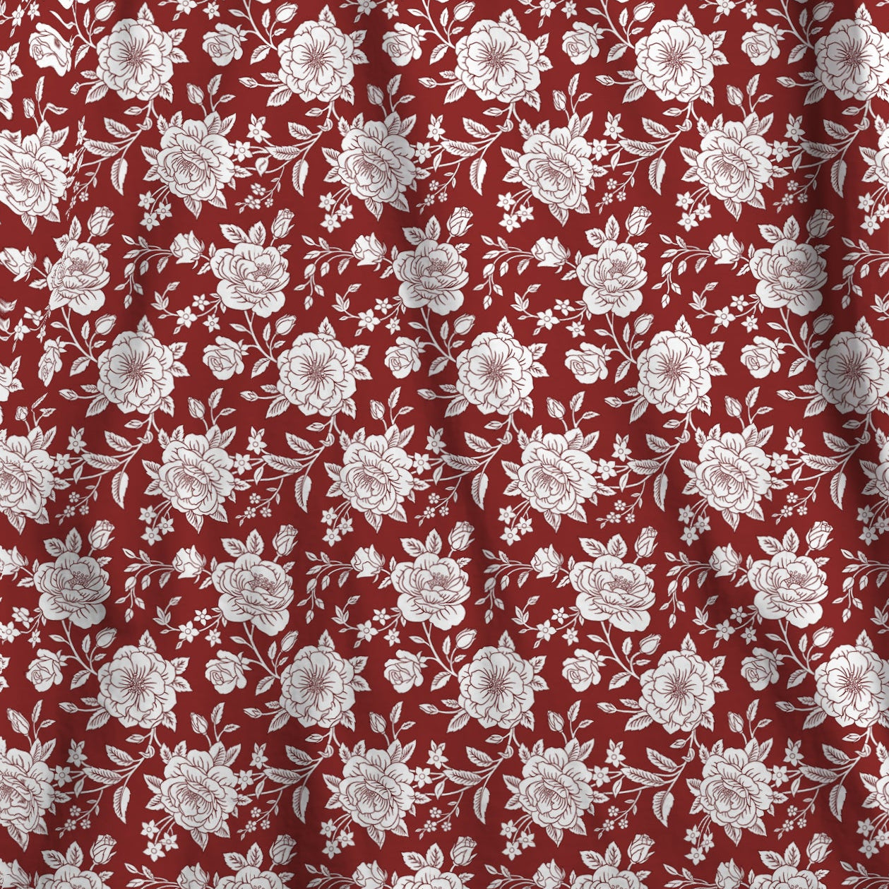 Red & White Floral Round Tablecloth