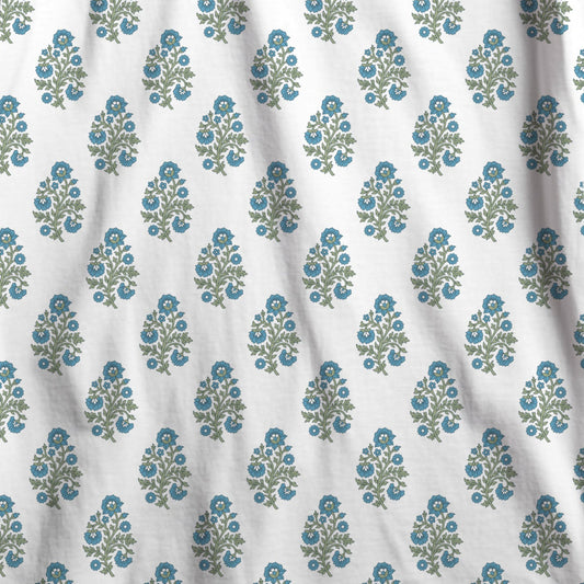 Blue Green Floral Motif Round Tablecloth