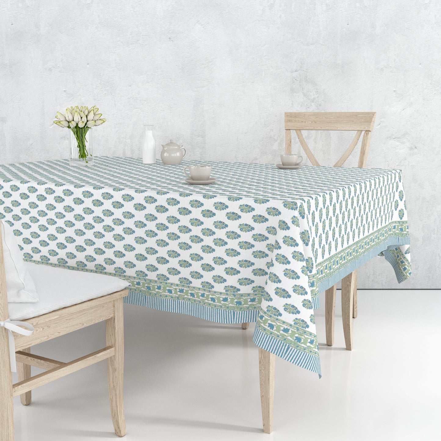 Blue Green Floral Tablecloth
