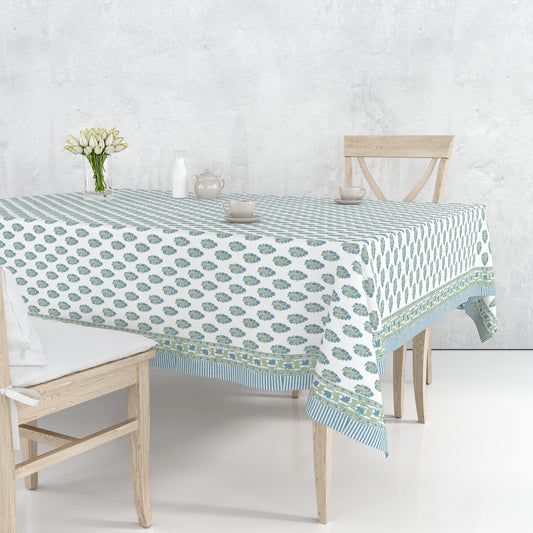 Blue Green Floral Tablecloth