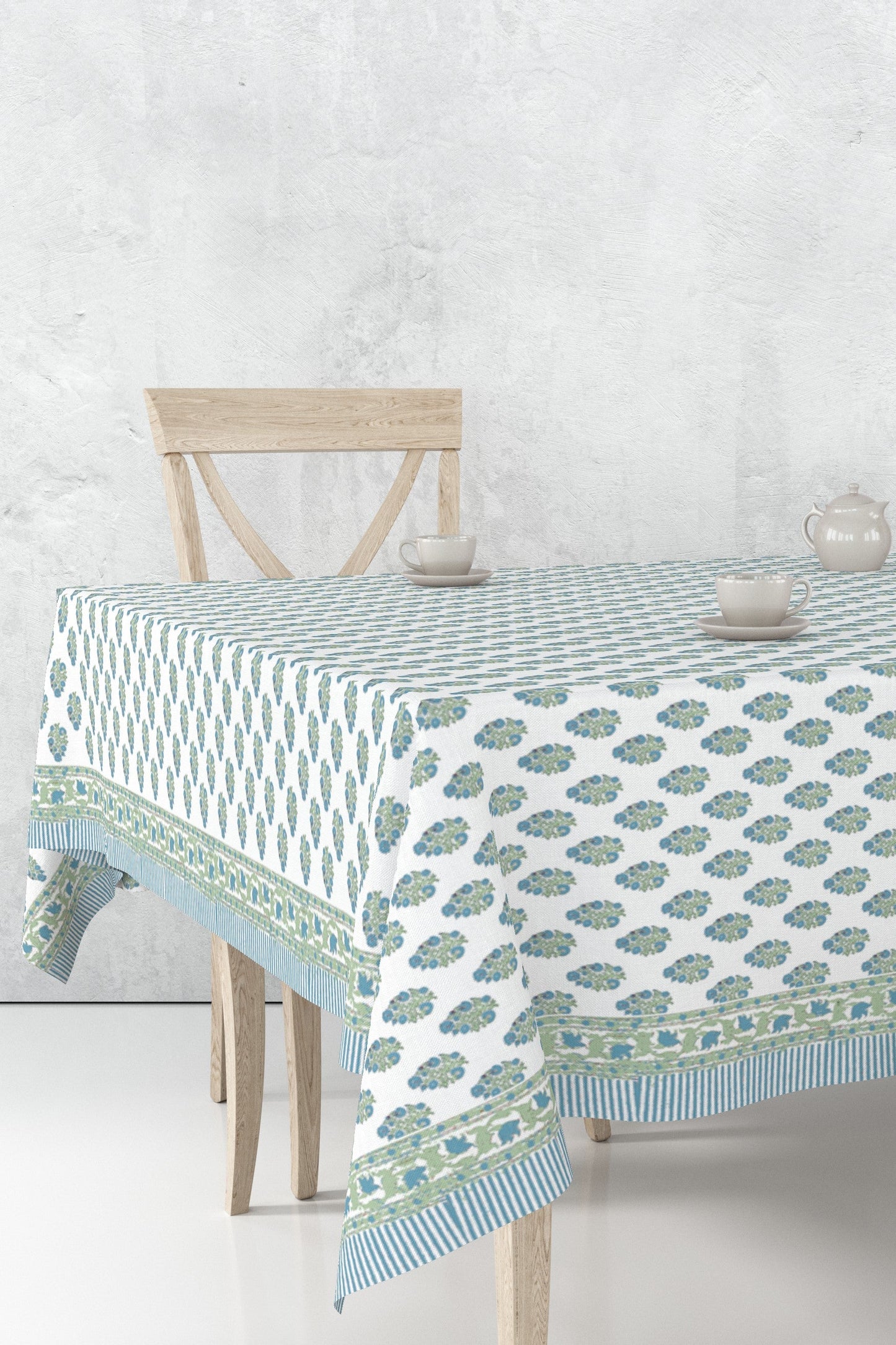Blue Green Floral Tablecloth