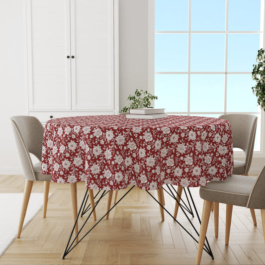 Red & White Floral Round Tablecloth