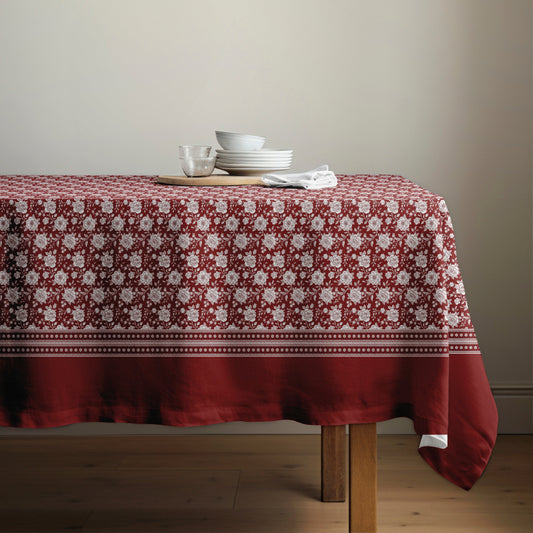 Red & White Floral Tablecloth