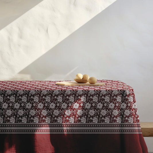 Red & White Floral Tablecloth