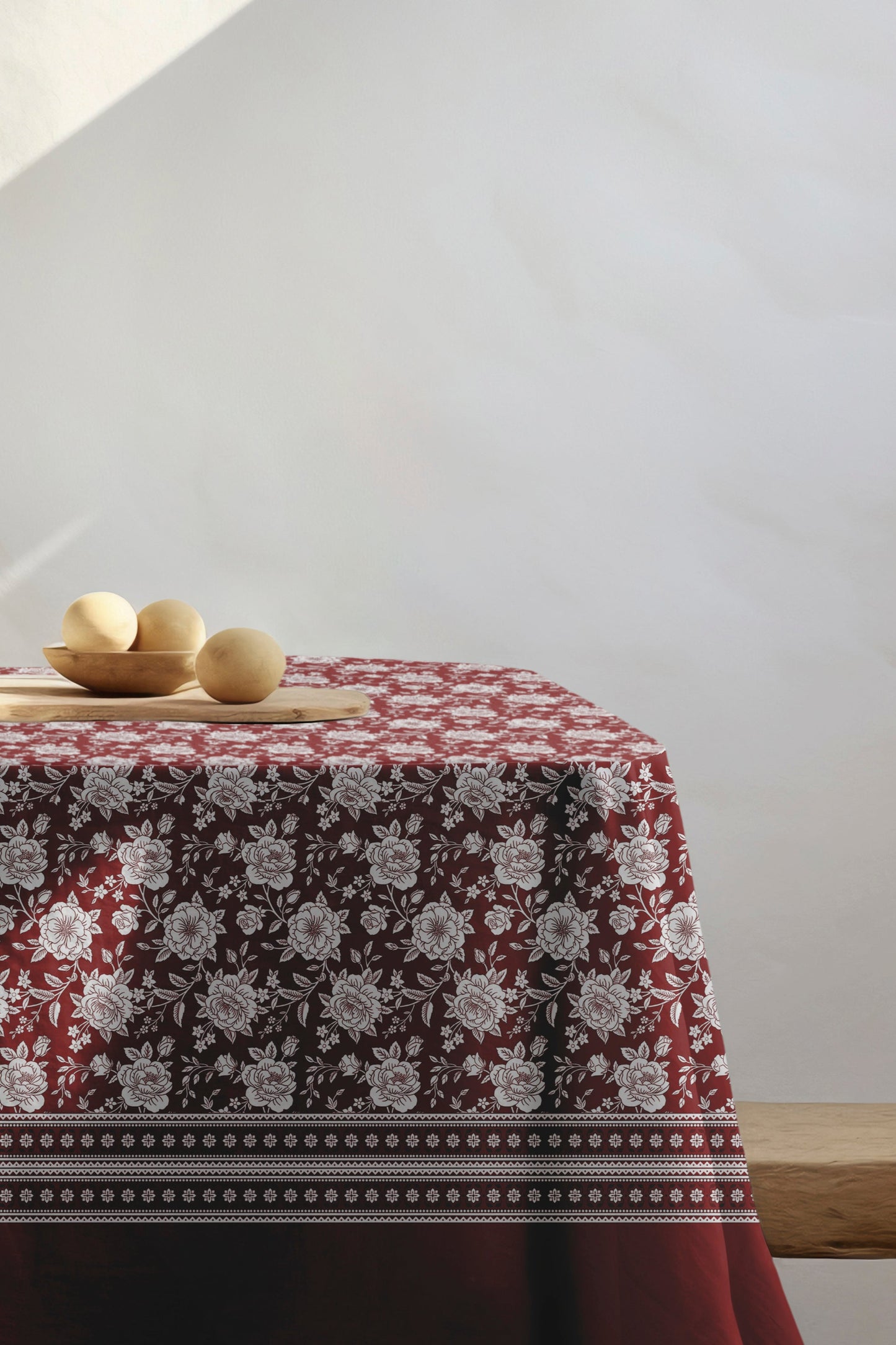 Red & White Floral Tablecloth