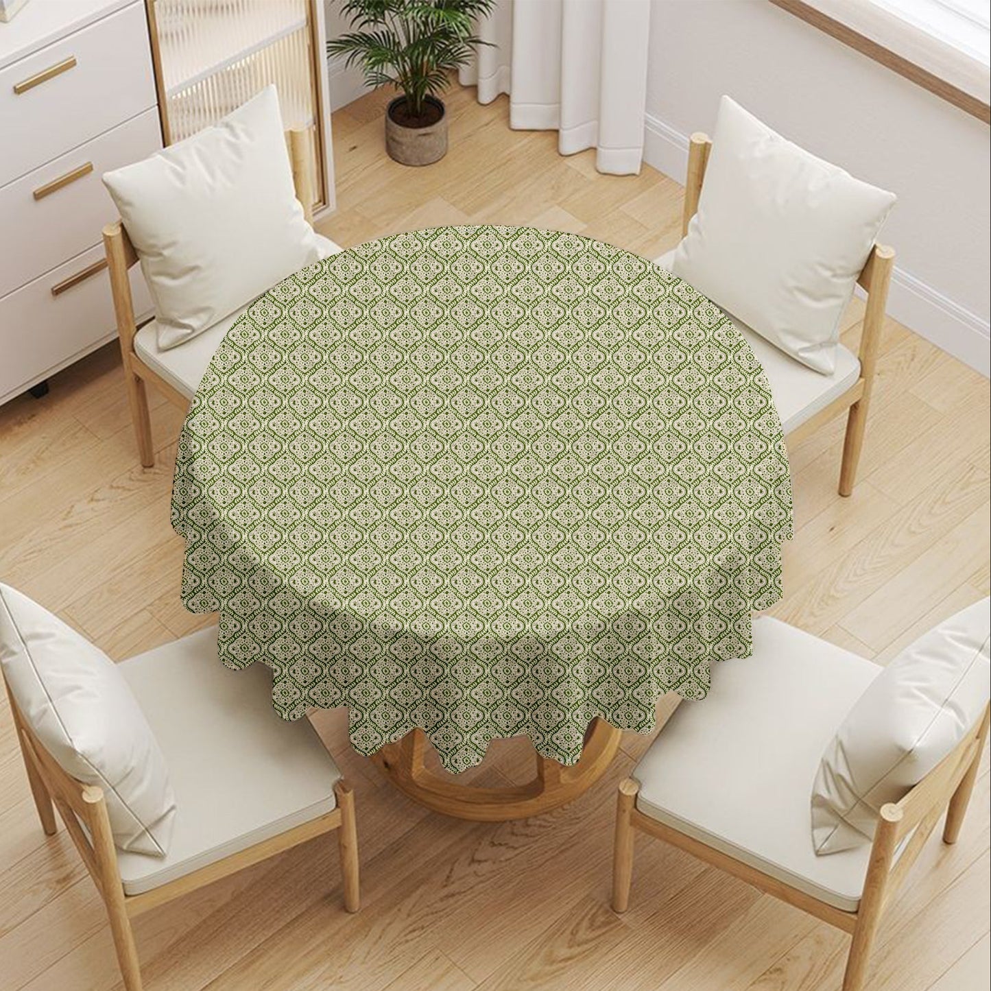 Green Damask Round Tablecloth