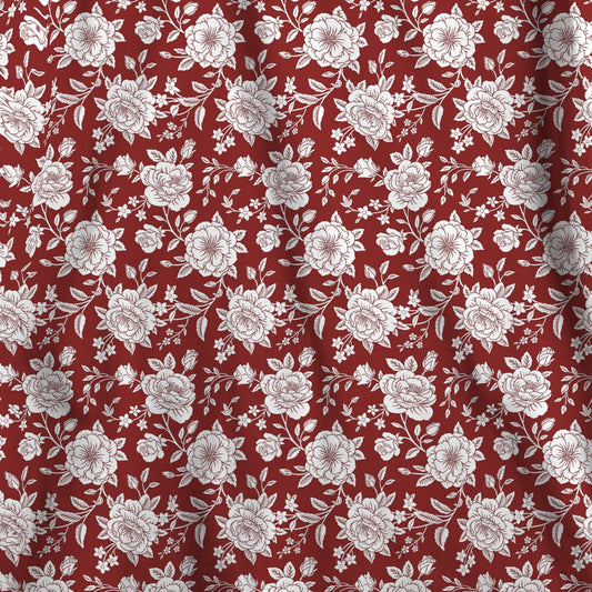Red & White Floral Round Tablecloth